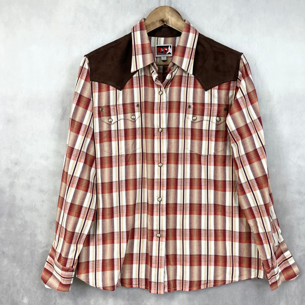 B&D Panhandle Slim Women Western Shirt Large Plaid‎ Pearl Snap Cowgirl Rodeo Y2K